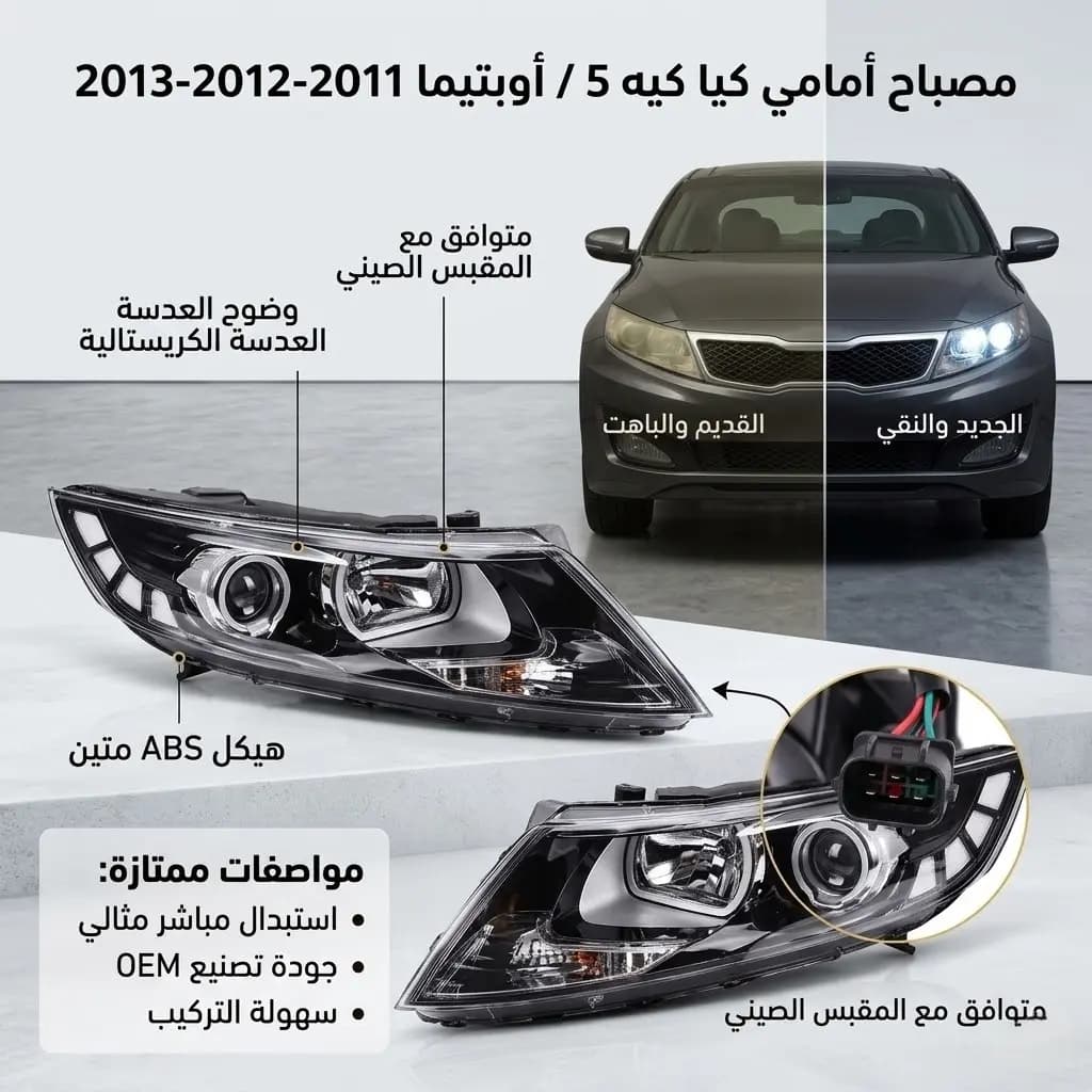 ضوء أمامي كيا K5 2012 مع سوك صيني / Kia K5 2012 Headlight with Chinese Socket