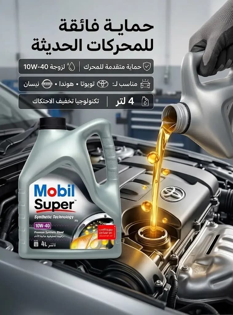 زيت موبيل سوبر 3000 (10W-40) 4 لتر تويوتا-هوندا-نيسان /Mobil Super 3000 (10W-40)