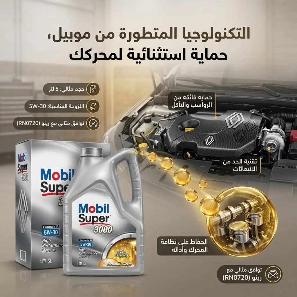 زيت موبيل سوبر 3000 (5W-30) 5 لتر رينو / Mobil Super 3000 (5W-30) 5L Renault