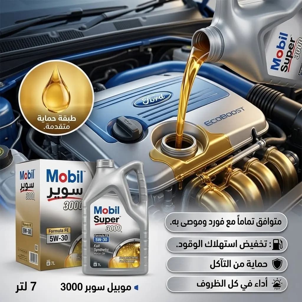 زيت موبيل سوبر 3000 (5W-30) 7 لتر فورد / Mobil Super 3000 (5W-30) 7L Ford